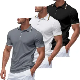 3 Pack Men's Polo Shirts Quick-Dry Short Sleeve Athletic Polo Shirts Moisture Wicking Business Casual Golf Shirts