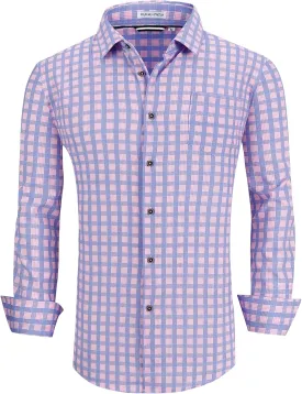 Alex Vando Mens Button Down Shirts Wrinkle Free 4-Way Stretch Print Business Casual Shirt