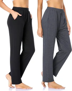 ASIMOON Womens Yoga Sweatpants with Pockets Comfy Stretch Wide Leg Casual Lounge Workout Pants for Ladies