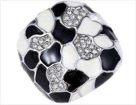 BLACK WHITE SILVER ENAMEL RING