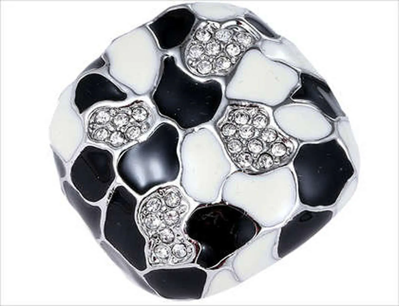 BLACK WHITE SILVER ENAMEL RING