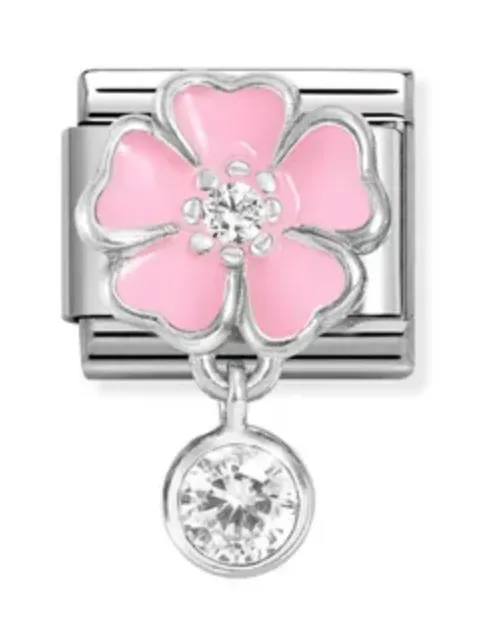 Classic Pink Flower Charm with CZ