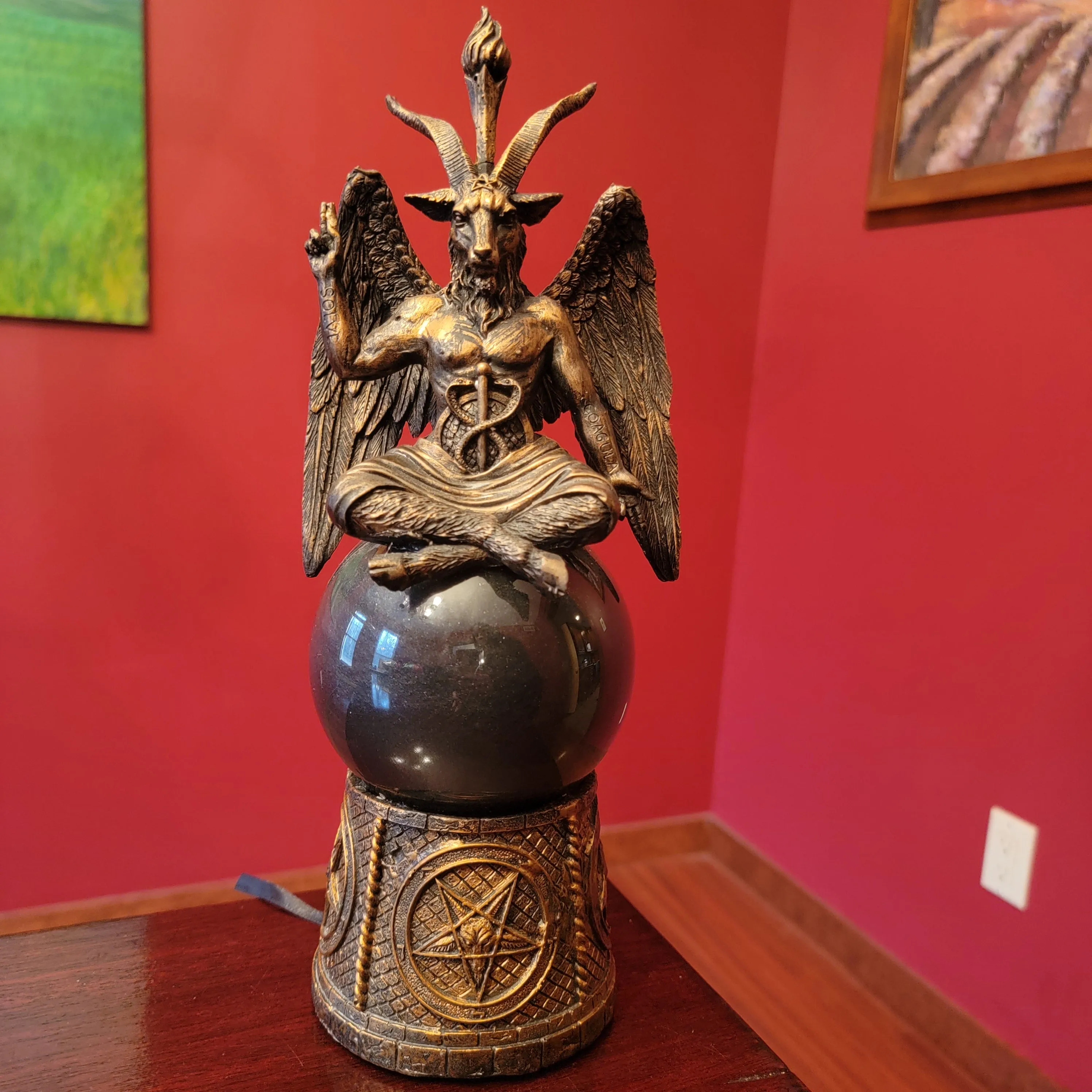 DEFECT DISCOUNT - Baphomet Black Storm Ball Statue