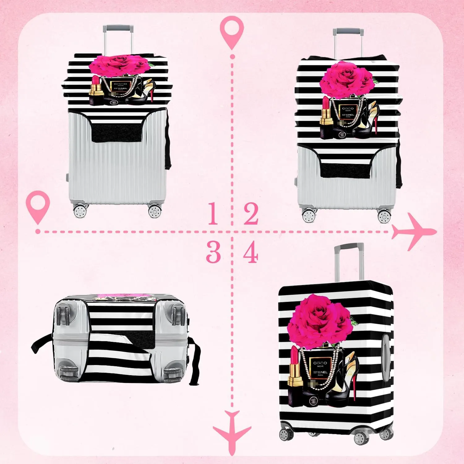 Fashion Accessory Travel Luggage Cover Fashion Girl Perfume and Lipstick and Heels Travel Suitcase Cover Anti-scratch Suitcase cover Fits 22-24 Inch
