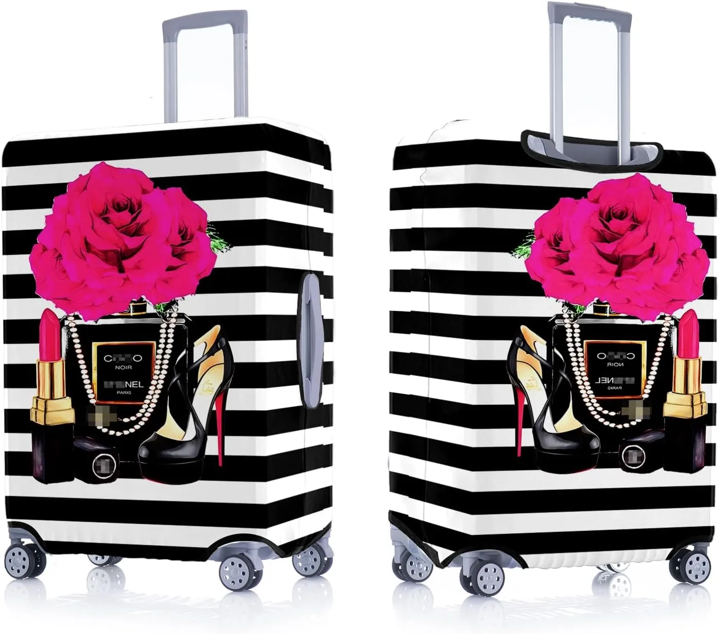 Fashion Accessory Travel Luggage Cover Fashion Girl Perfume and Lipstick and Heels Travel Suitcase Cover Anti-scratch Suitcase cover Fits 22-24 Inch