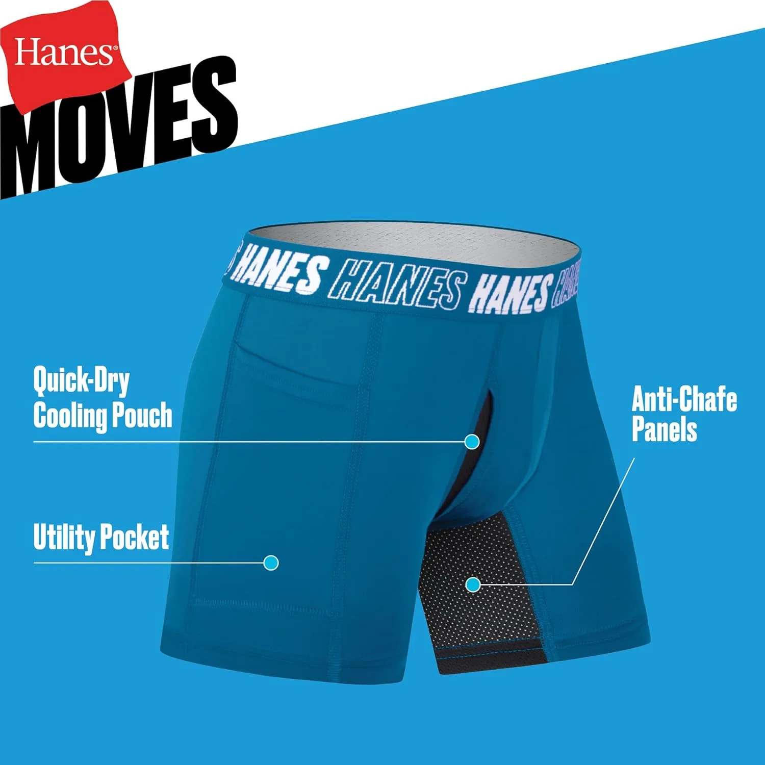 Hanes Moves Underwear, Anti-Chafe Boxer Briefs for Boys, 6-Pack