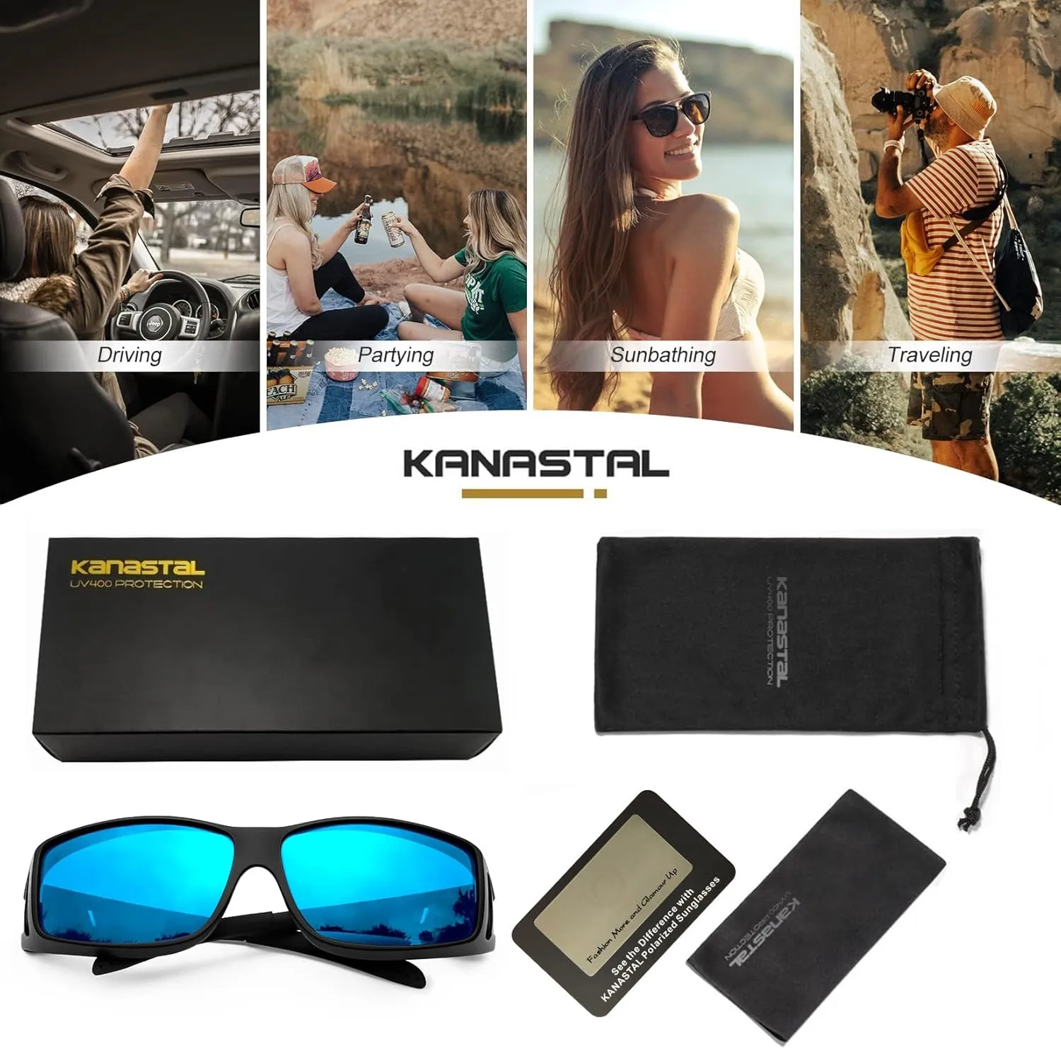 KANASTAL Fit Over Glasses for Men Women Polarized UV400 Protection Fashion Wrap Around Shades