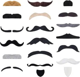 KICNIC 60 Pcs Fake Mustaches Self Adhesive (20 Designs) Novelty Hairy Beard Costume Facial Hair for Christmas Party Supplies Decorations, Suitable for All Ages Multicolored