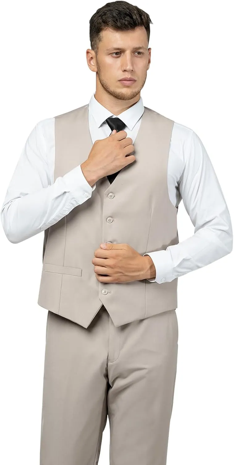 Men's Slim Fit 3 Piece Suit Set, Two Button Solid Blazer Jacket with Multi-Functional Pockets for Business/Party