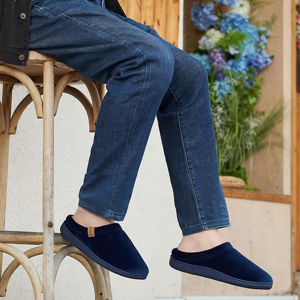 Men's Two-Tone Slippers with Arch Support Slip-On Warm House Shoes Cozy Memory Foam Indoor/Outdoor Breathable Slipper