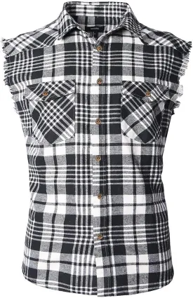 NUTEXROL Men's Casual Flannel Plaid Shirt Sleeveless Plus Size Vest