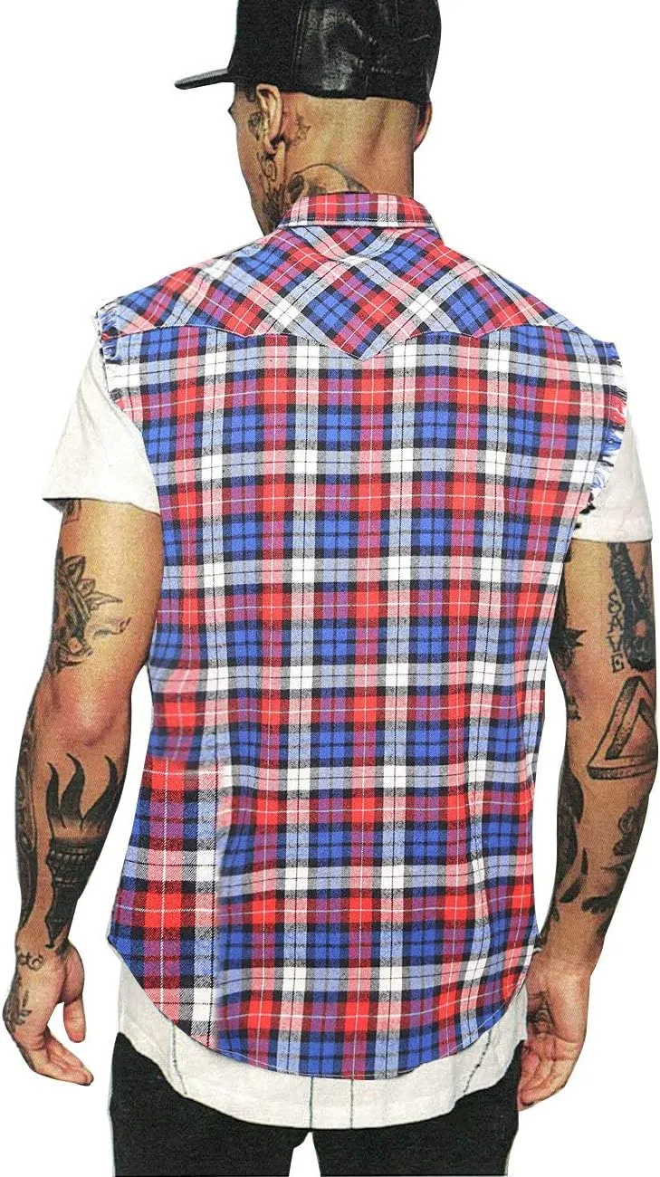 NUTEXROL Men's Casual Flannel Plaid Shirt Sleeveless Plus Size Vest