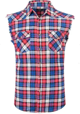 NUTEXROL Men's Casual Flannel Plaid Shirt Sleeveless Plus Size Vest
