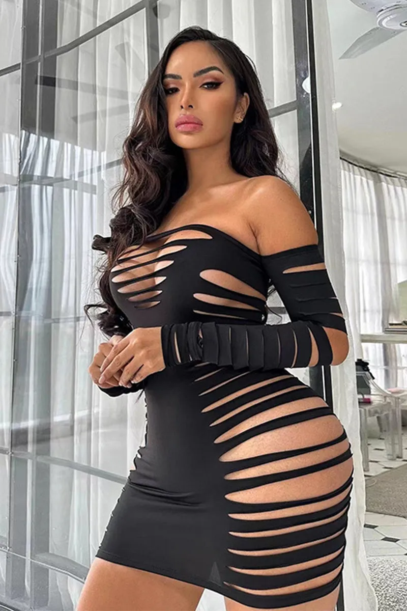 Off Shoulder Cutout Mini Dress Long Sleeve