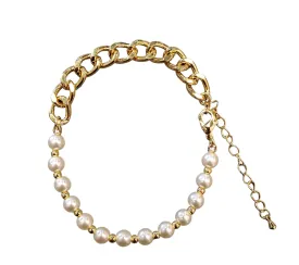 PEARL BEADED GOLD CHAIN LINK BRACELET