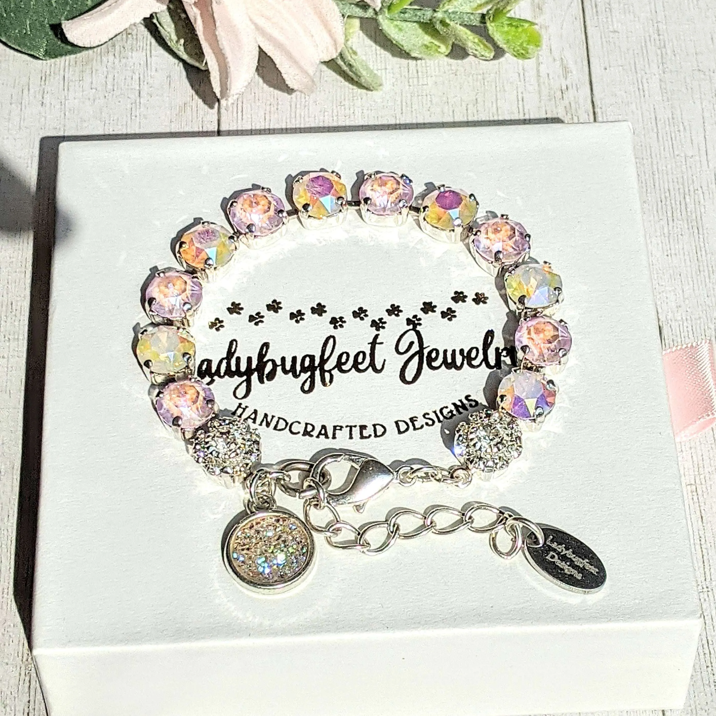 Pink Lavender Faceted Crystal Druzy Dangle Bracelet