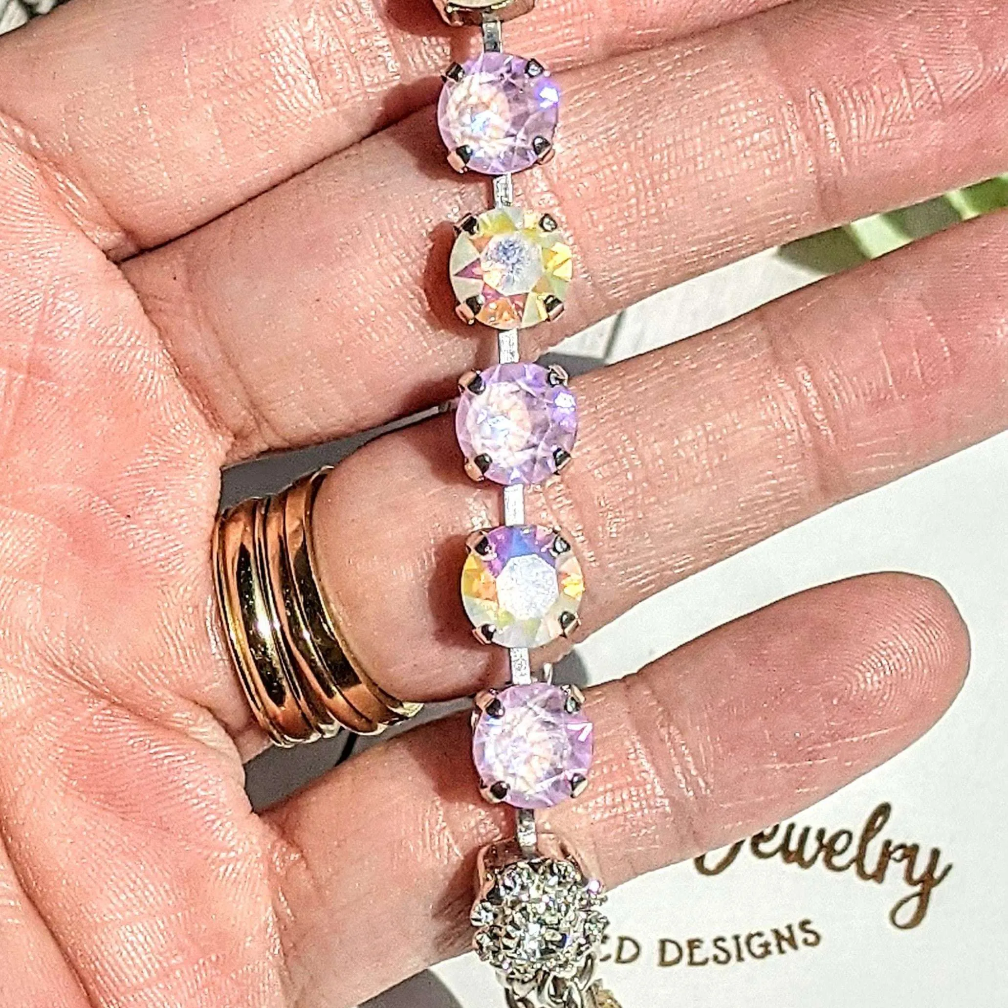 Pink Lavender Faceted Crystal Druzy Dangle Bracelet