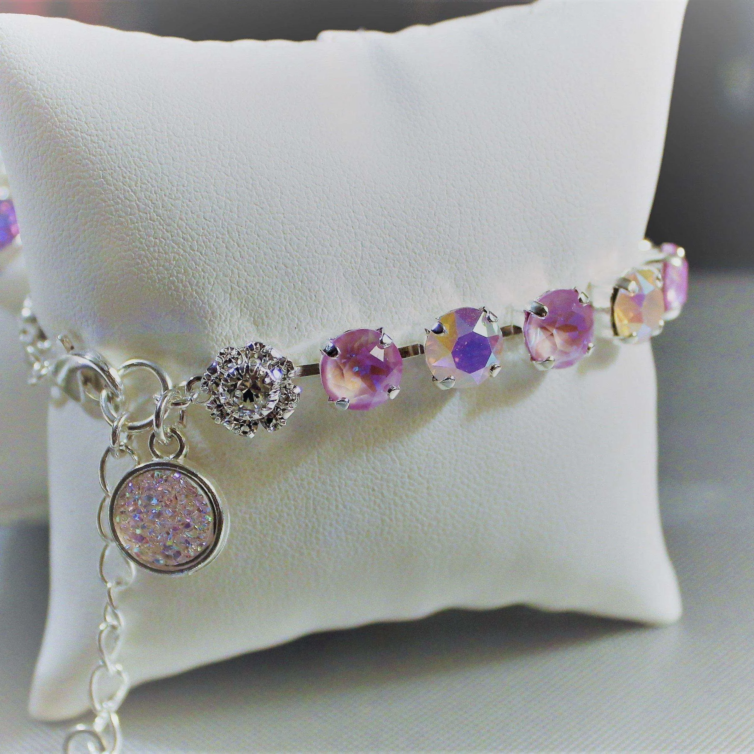 Pink Lavender Faceted Crystal Druzy Dangle Bracelet