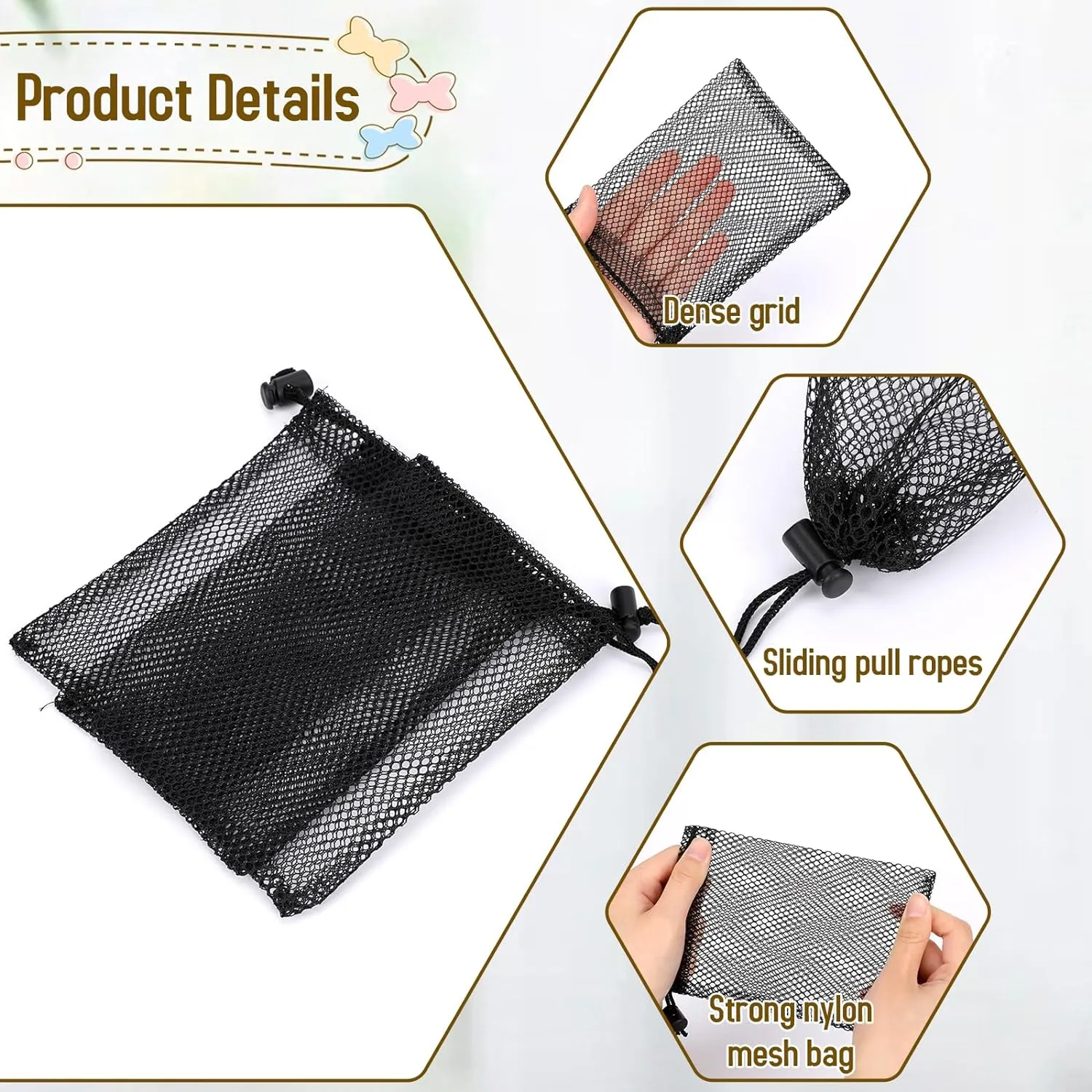Sliverdew 10PCS Small Mesh Bags Drawstring Black Mesh Drawstring Bag Mini Nylon Net Bags with Drawstrings Small Travel Stuff Bags 6 x 4 inch