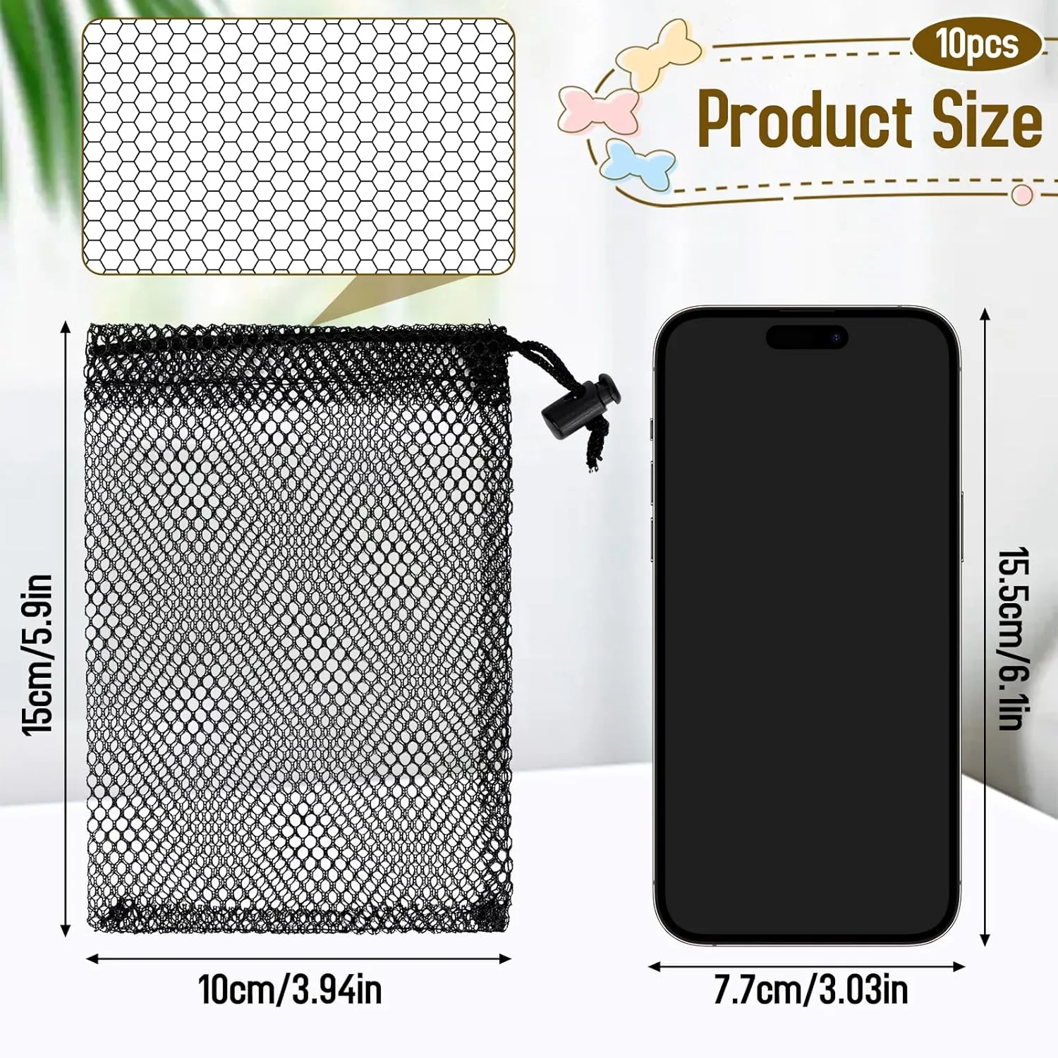 Sliverdew 10PCS Small Mesh Bags Drawstring Black Mesh Drawstring Bag Mini Nylon Net Bags with Drawstrings Small Travel Stuff Bags 6 x 4 inch